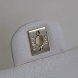 Chanel White Caviar Small Classic Flap with Light Gold Hardware