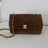 Vintage Chanel Brown Suede Sheepskin Vertical Flap with 24k Gold Hardware