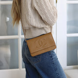 Chanel Dark Beige Caviar Wallet on Chain with Silver Hardware