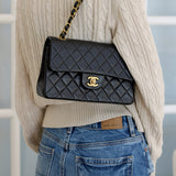 Vintage Chanel Black Lambskin Small Classic Flap with Aged Gold Hardware