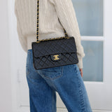 Vintage Chanel Black Lambskin Small Classic Flap with Aged Gold Hardware