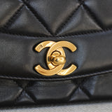 Vintage Chanel Black Lambskin Small Diana with 24k Gold Hardware