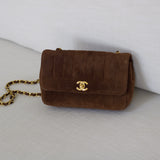 Vintage Chanel Brown Suede Sheepskin Vertical Flap with 24k Gold Hardware