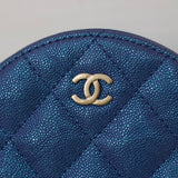 Chanel Iridescent Blue Caviar Round Clutch on Chain with Light Gold Hardware