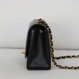 Vintage Chanel Black Lambskin Small Diana with 24k Gold Hardware