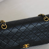 Vintage Chanel Black Lambskin Medium Classic Flap with 24k Gold Hardware