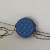 Chanel Iridescent Blue Caviar Round Clutch on Chain with Light Gold Hardware