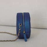 Chanel Iridescent Blue Caviar Round Clutch on Chain with Light Gold Hardware