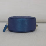 Chanel Iridescent Blue Caviar Round Clutch on Chain with Light Gold Hardware