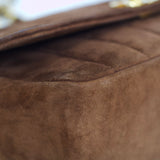 Vintage Chanel Brown Suede Sheepskin Vertical Flap with 24k Gold Hardware