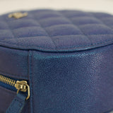 Chanel Iridescent Blue Caviar Round Clutch on Chain with Light Gold Hardware