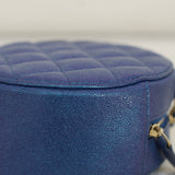 Chanel Iridescent Blue Caviar Round Clutch on Chain with Light Gold Hardware