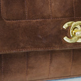 Vintage Chanel Brown Suede Sheepskin Vertical Flap with 24k Gold Hardware