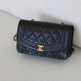 Vintage Chanel Black Lambskin Small Diana with 24k Gold Hardware