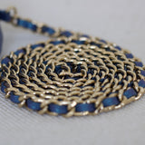 Chanel Iridescent Blue Caviar Round Clutch on Chain with Light Gold Hardware