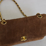 Vintage Chanel Brown Suede Sheepskin Vertical Flap with 24k Gold Hardware