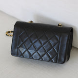 Vintage Chanel Black Lambskin Small Diana with 24k Gold Hardware