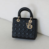 Dior Black Lambskin Medium Lady Dior with Light Gold Hardware
