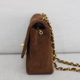 Vintage Chanel Brown Suede Sheepskin Vertical Flap with 24k Gold Hardware