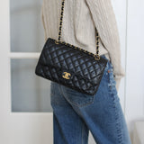 Vintage Chanel Black Caviar Medium Classic Flap with 24k Gold Hardware