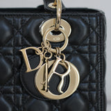 Dior Black Lambskin Medium Lady Dior with Light Gold Hardware