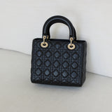 Dior Black Lambskin Medium Lady Dior with Light Gold Hardware