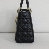 Dior Black Lambskin Medium Lady Dior with Light Gold Hardware