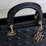 Dior Black Lambskin Medium Lady Dior with Light Gold Hardware