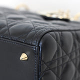 Dior Black Lambskin Medium Lady Dior with Light Gold Hardware