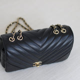 Chanel Black Chevron Calfskin Mini Statement Flap with Light Gold Hardware