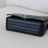 Chanel Black Chevron Calfskin Mini Statement Flap with Light Gold Hardware