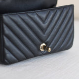 Chanel Black Chevron Calfskin Mini Statement Flap with Light Gold Hardware