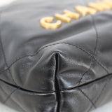 Chanel 23B Black Shiny Calfskin Mini 22 Hobo Aged Gold Hardware