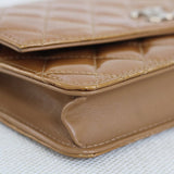 Chanel 11A Gold Patent Wallet on Chain with Silver Hardware