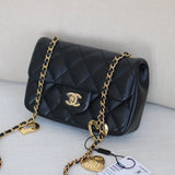 Chanel 22B Black Lambskin Mini Open Heart Flap with Aged Gold Hardware
