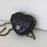 Chanel 22S Black Lambskin Heart Belt Bag with Light Gold Hardware