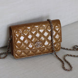 Chanel 11A Gold Patent Wallet on Chain with Silver Hardware