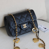 Chanel 22B Black Lambskin Mini Open Heart Flap with Aged Gold Hardware