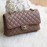 Chanel 17B Taupe Caviar Medium Classic Flap with Silver Hardware