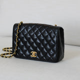 Vintage Chanel Black Lambskin Full Flap with 24k Gold Hardware