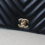 Chanel Black Chevron Calfskin Mini Statement Flap with Light Gold Hardware
