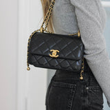 Chanel 24C Black Calfskin Mini My Perfect Bag with Aged Gold Hardware