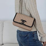 Chanel 17P Beige & Black Caviar Small Filigree Flap with Aged Gold Hardware