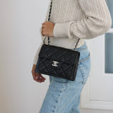 Chanel 23K Black Caviar Mini Square with Silver Hardware