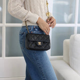 Chanel 22B Black Lambskin Mini Open Heart Flap with Aged Gold Hardware