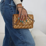 Chanel 11A Gold Patent Wallet on Chain with Silver Hardware