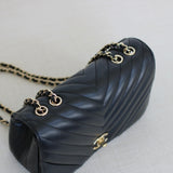 Chanel Black Chevron Calfskin Mini Statement Flap with Light Gold Hardware