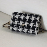 Chanel 20S Houndstooth Black & White Tweed Wallet on Chain with Light Gold Hardware