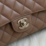 Chanel 17B Taupe Caviar Medium Classic Flap with Silver Hardware