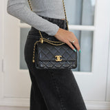 Chanel 24C Black Calfskin Mini My Perfect Bag with Aged Gold Hardware